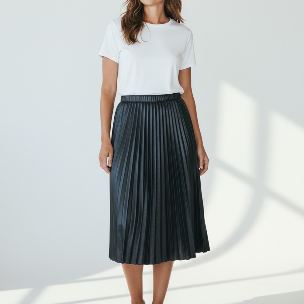 RACHEL Rachel Roy Black Pleated Midi Skirt